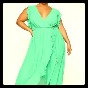 NWT Gorgeous Kelly Green Ruffle High Low dress